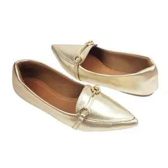 MOCASSIM METALIZADO | BICO ALONGADO COM ENFEITE EM ABS dourado
